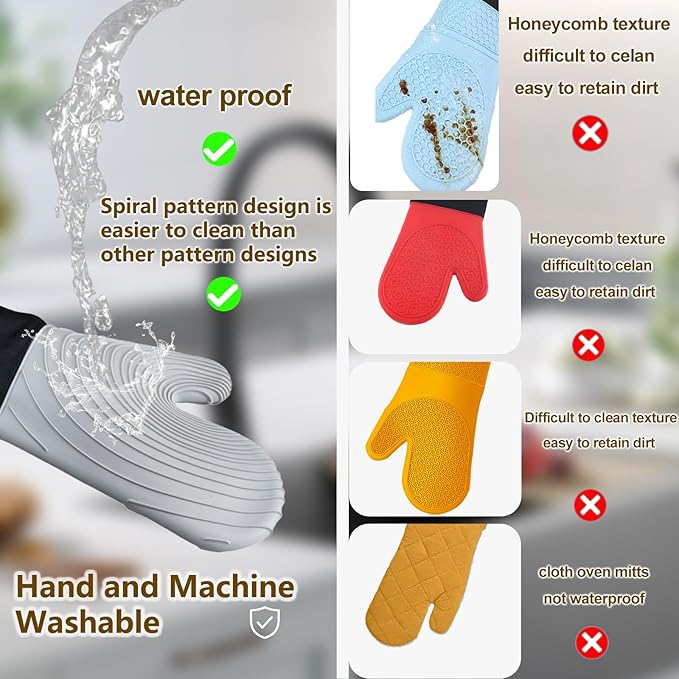 Silicone Oven Mitts-13.6 in Extended Oven Mitts Heat Resistant 500F, Oven Gloves with Soft Liner Good Grippy BPA-Free Easy to Clean Flexible-Oven Mits Set for Cooking Baking Grilling BBQ - Image 5