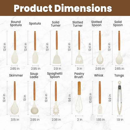 Kitchen Utensils Set - 12 Pcs Silicone Cooking Utensils Set with Wooden Handle - Heat Resistant Non-Stick BPA Free Spatula Set,Turner, Spoon, Brush, Silicone Kitchen Gadgets Utensil Set - Image 2