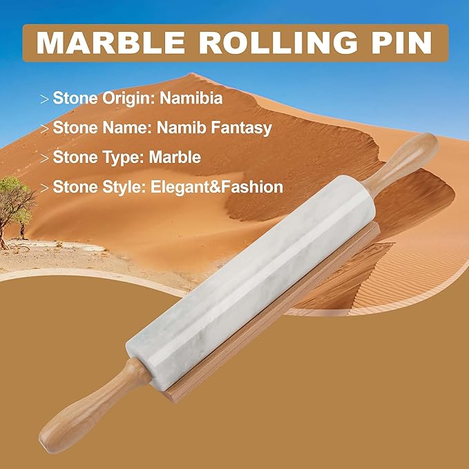 Koville African Natural Marble Rolling Pin, Non-Stick Polished Dough Roller, Pasta, Dumpling, Fondant, Pie Crust, Bread, Pizza Dough, Kitchen Baking Pastry Tools with Mat/Scraper（Namib Fantasy） - Image 5