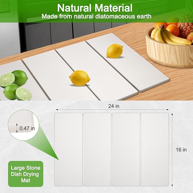 Large Dish Drying Mat for Kitchen Counter,24"×16"Fast Dry Pad Absorbent Countertop Mat, Heat-resistant Mat,Diatomaceous Earth Mats,White - Image 3