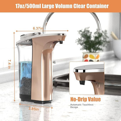 Automatic Soap Dispenser, PZOTRUF Touchless 17oz/500ml with Upgraded Infrared Sensor, 5 Adjustable Soap Dispensing Levels, Liquid Hand Soap Dispenser for Bathroom (Rose Gold) - Image 7