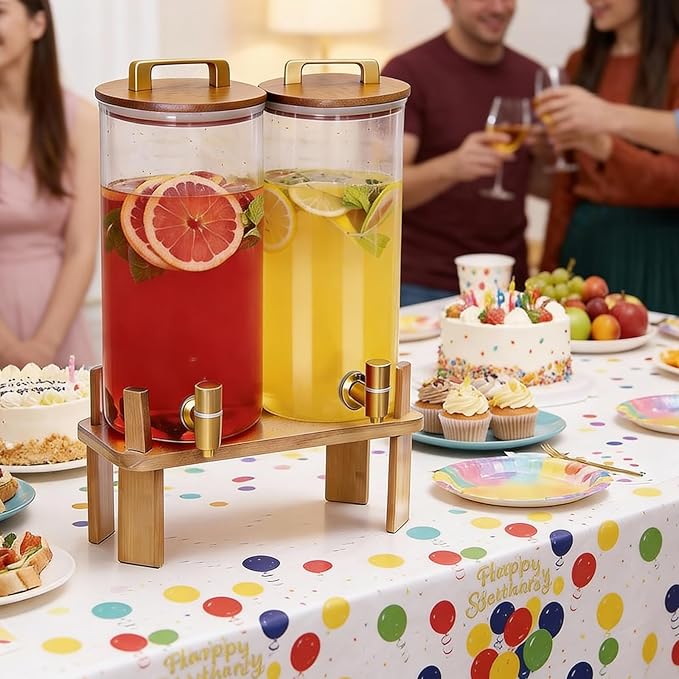 2 PACK 1.5 Gallon Glass Beverage Dispenser with Wooden Lid, Drink Dispenser with Wooden Stand, Lemonade Dispenser with Stainless Steel Leak-Proof Spigot for Parties, Weddings - Image 5
