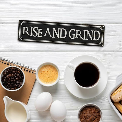 Coffee Decor Signs, Rise and Grind Sign, Retro Metal Tin Sign, Coffee Home Decor for Kitchen, Cafe Decoration, Coffees Station Decors, Decorative Metal Wall Signs 15.8x4 Inches - Image 5