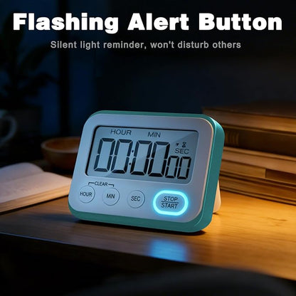 Digital Kitchen Timer Magnetic Loud Alarm, Large LCD Screen Silent/Beeping Multi-Function for Teachers Classroom Kids, Sky Blue - Image 2