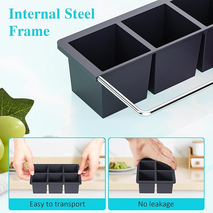 Large Ice Cube Tray for Whiskey: 2inch Big Silicone Ice Trays with Lid for Whisky - 3Pack Old Fashioned Ice Cube Trays for Cocktail - Huge Square Cubed Bourbon Ice Cube Maker - Image 3