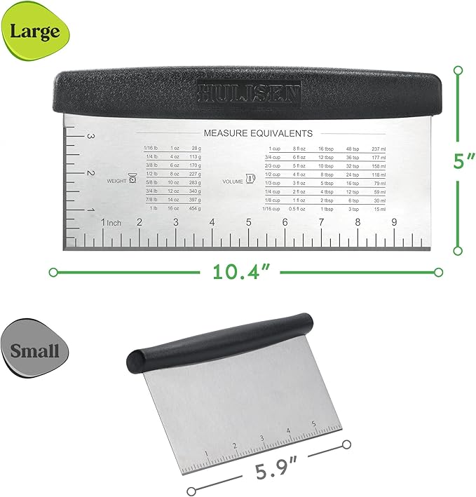 HULISEN Large Bench Scraper for Baking, 10 inch Dough Pastry Scraper with Measuring Scale, Stainless Steel Cake Scraper, Pizza Cutter, Food Chopper, Bread Separator Knife - Image 2