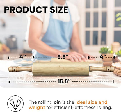 KARRYOUNG Rubber Wood Rolling Pin for Baking, Kitchen Dough Roller With Handles, Rodillo Para Masa, Rolling Pin for Dough, Pizza,Bread, Fondant & Tortilla - Image 2