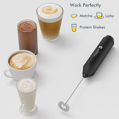 Powerful Milk Frother Wand - Mini Handheld Milk Frother with Stainless Steel Whisk - Battery-Powered Drink Mixer for Coffee, Lattes, Cappuccinos, Matcha - Coffee Enthusiasts Gift - Black - Image 4
