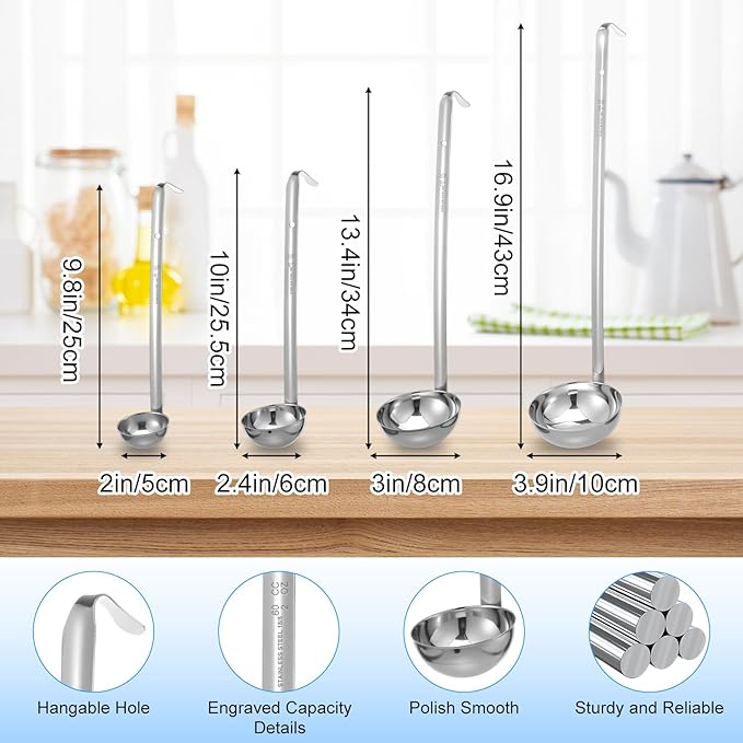 8pcs Stainless Steel Soup Ladle for Serving with Long Handles Sturdy Soup Ladle Portion Control Serving Spoons Cooking Servings Ladles for Cooking Stirring Sauce Kitchen Home Accessories Restaurant - Image 2