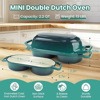 YONILL Mini Double Dutch Oven for Sourdough Bread Baking - Enameled Cast Iron Dutch Oven Pot with Lid and 5" Banneton Bread Proofing Basket Kit, Dual Round Bread Loaf Pan for Homemade Baking - Image 3