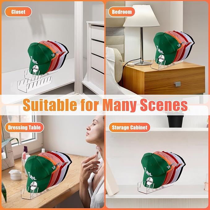 Hat Stand for Baseball Caps, 2 Pack No Install Acrylic Hat Organizer for 14 Baseball Caps Storage Organizer, Hat Racks Hat Holder Display and Organization for Closet, Bedroom, Dresser (Clear-2Pack) - Image 5