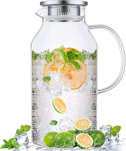 Bivvclaz 2.6 Liter 88 oz Glass Pitcher with Lid and Handle, Glass Water Carafe for Hot/Cold Water, Iced Tea Pitcher, Large Pitcher for Coffee, Juice and Homemade Beverage by Bivvclaz
