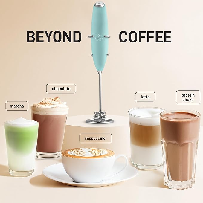 Zulay Kitchen Patented Tornado Triple Whisk Milk Frother with 4 Duracell Batteries – Handheld Foam Maker for Coffee, Lattes, Matcha & Hot Chocolate – Rich, Creamy Froth in Seconds - Mint - Image 3