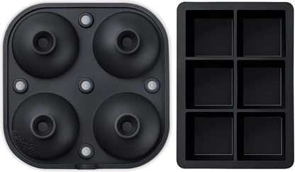 Samuelworld Large Silicone Premium Ice Trays, 2 Inches Big Cubes & 2.5 Inches Sphere Ice Molds - BPA Free, Craft Ice Maker for Gifting, Easy Release - Black(With Ice Bag)