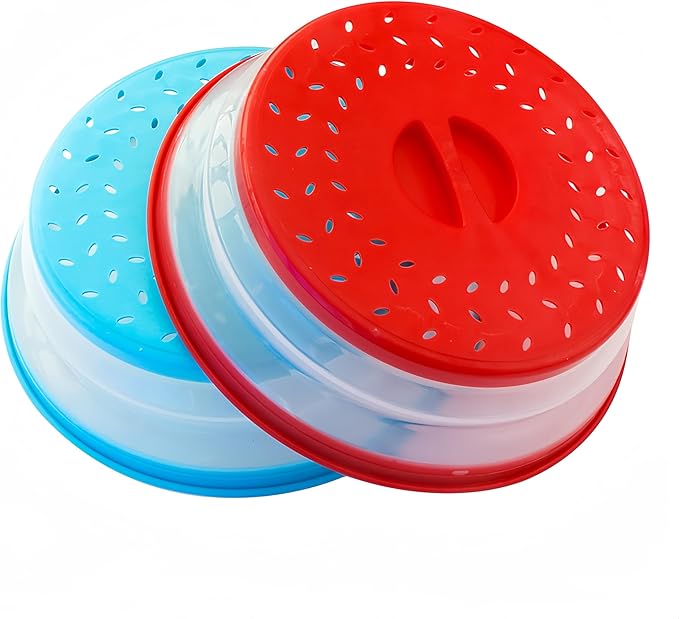 Pack of 2 Collapsible Microwave Food Cover, Splatter Guard,Vented Microwave Lid for Food,10.5inch, BPA free TPR, Dishwasher safe by RUNZI