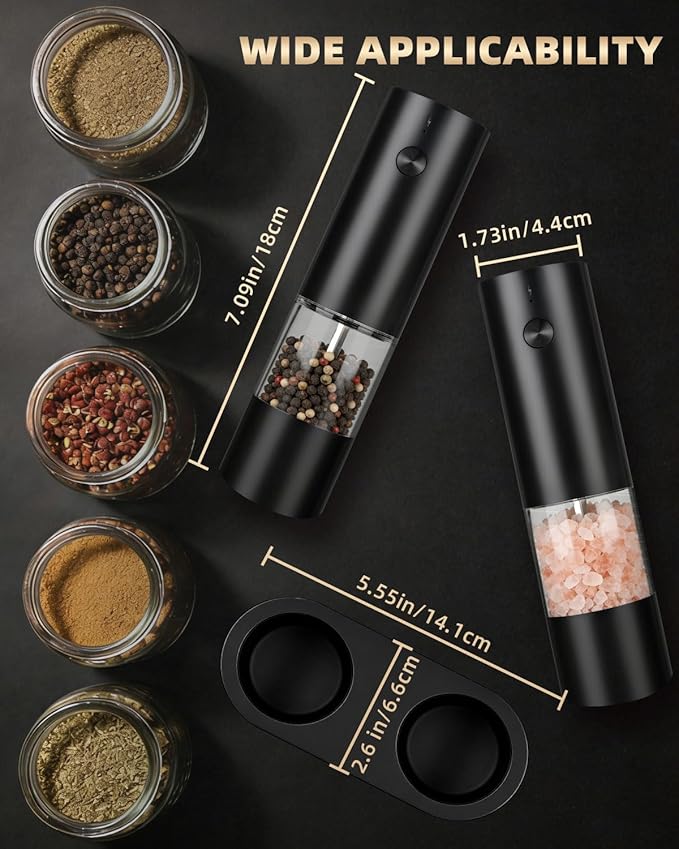 Electric Salt and Pepper Grinder Set Rechargeable, Automatic Salt and Pepper Shakers Mill Refillable, One Hand Operation Adjustable Coarseness, Kitchen Gadgets, House Warming Gifts New Home