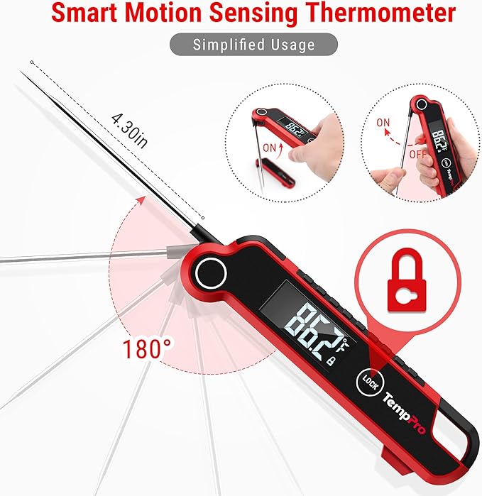 TempPro TP620 Instant Read Meat Thermometer Digital, Cooking Thermometer with Large Auto-Rotating LCD Display, Waterproof Food Thermometer Digital for Kitchen, BBQ, or Grill (Previously ThermoPro) - Image 5