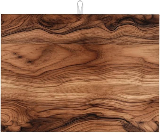 Wood Grain Dish Drying Mat Brown Vintage Natural Walnut Wooden Board Drying Rack Pad Countertop Dishes Ultra Absorbent Microfiber Kitchen Counter Mats 18x24 Inch