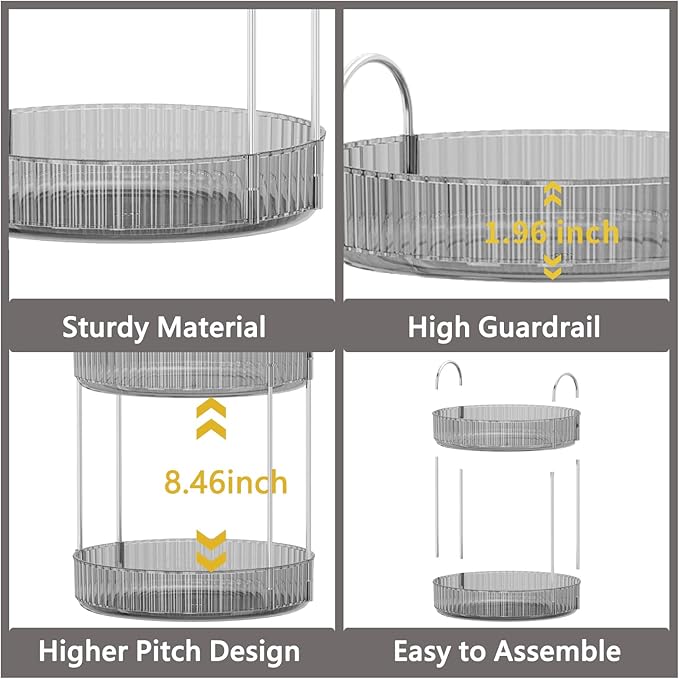 Asayuee 360 Rotating Makeup Organizer for Vanity,Bathroom Countertop Organizer,Spinning Perfume Organizer&Vanity Organizer(Grey-2 Tier) - Image 4