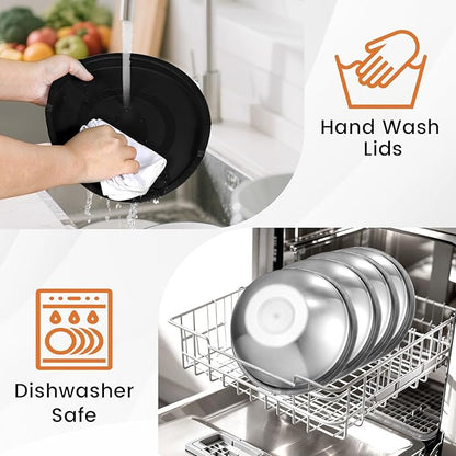 BEWOS Mixing Bowls with Lids Set - 5 Pcs Stainless Steel Mixing Bowls With 3 Grater Attachments, Size 4.5, 4, 3.5, 2.1, 1.5QT Metal Bowls for Baking and Serving (Black) - Image 6