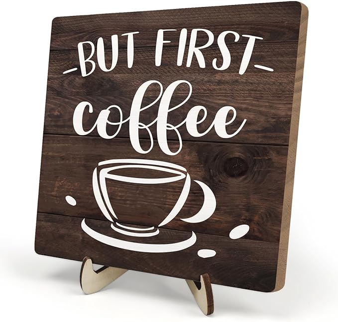 Vintage Coffee Bar Wooden Plaque Desk Sign, Farmhouse Wood Plaque Tabletop Decor for Cafe Bar Kitchen Office,Coffee Station Accessories 5.9x5.9Inch by DMADNF