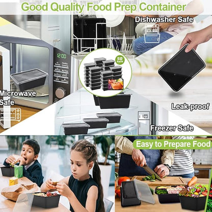 50-Pack Meal Prep Containers, 26 OZ Microwavable Reusable Food Containers with Lids for Food Prepping, Disposable Lunch Boxes, Plastic Food Boxes- Stackable, Freezer Dishwasher Healthy - Image 5