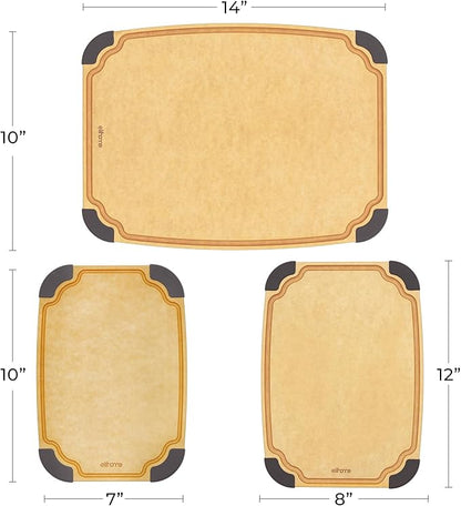 Elihome Essential Series 3-in-1 Cutting Board Set, Knife Friendly, Dishwasher Safe, Juice Groove, Reversible, Non-Porous, Eco-Friendly, Set of 3
