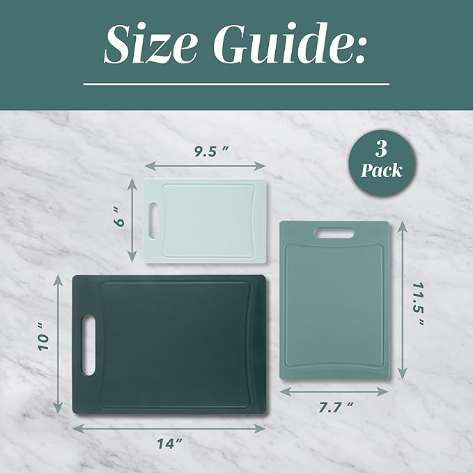 COOK WITH COLOR Non-Slip Cutting Board Set – Kitchen Essentials with Easy Grip Handle for Meat, Veggies, and Fruits, 3 Cutting Boards, Teal - Image 5