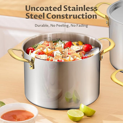 BEZIA 6 Quart Stainless Steel Stock Pot, 0-Coating Healthy Soup Pot for Small Families, Tri-ply Even Heat for Daily Cooking & Side Dishes, Compatible with All Stovetops - Image 3
