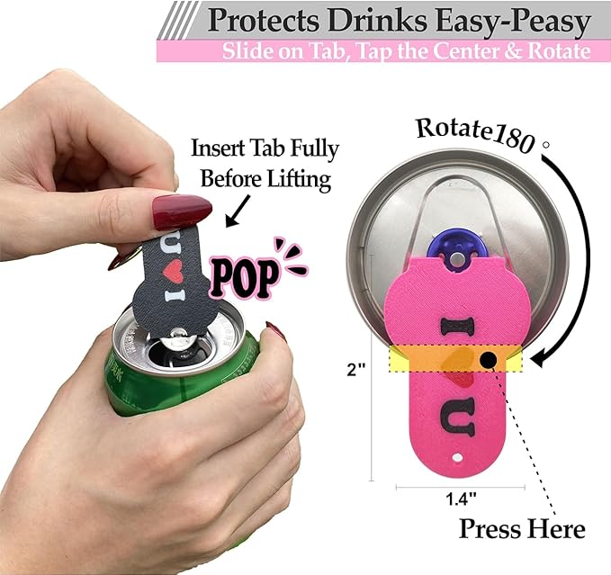 Soda Can Tab Opener Mini Soda Can Cover Easy Tab Opener and Drink Protector Cute Beverage Barricade Soda Protector for Beer,Coke,Aluminum Cans at Party,BBQ, Beach(Love You)