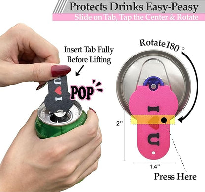 Soda Can Tab Opener Mini Soda Can Cover Easy Tab Opener and Drink Protector Cute Beverage Barricade Soda Protector for Beer,Coke,Aluminum Cans at Party,BBQ, Beach(Love You)
