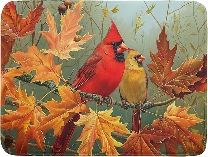Giwawa Fall Birds Dish Drying Mat 18x24 Inch Autumn Maple Leaf Tree Dish Drainer Mats Thanksgiving Decorative Microfiber Reversible Dish Drying Rack Pad Large for Kitchen Countertop Tabletop