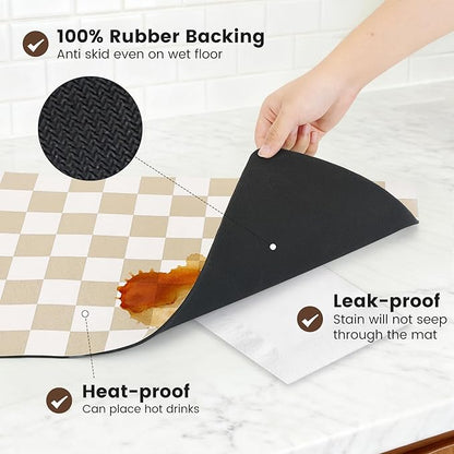 16" x 24" Checkered Dish Drying Mat for Kitchen Counter, Absorbent Coffee Bar Mat for Espresso Machine Coffee Countertops Accessories, Beige - Image 4