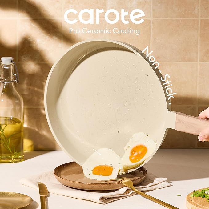 CAROTE 14Pcs Pots and Pans Set Non stick, Ceramic Cookware Set, Non-toxic Kitchen Cooking Set, PFAS and PFOA Free - Image 3