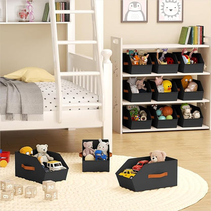 Homsorout Large Closet Storage Cubes - Closet Storage Bins with Dual Handles for Clothes, Towels, Toys, Shelf Organizer Bins for Bedroom, Nursery, Shelves, Small Spaces, Black, 3 Pack