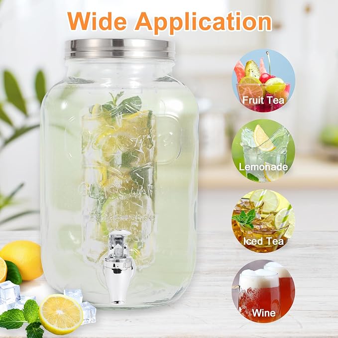 Drink Dispenser With Spigot,1 Gallon Glass Drink Dispensers For Parties,Beverage Dispenser with Fruit Infuser Sun Tea,Lemonade & Juice Dispenser for Parties, BBQ,Picnic,Weddings & Events - Image 5