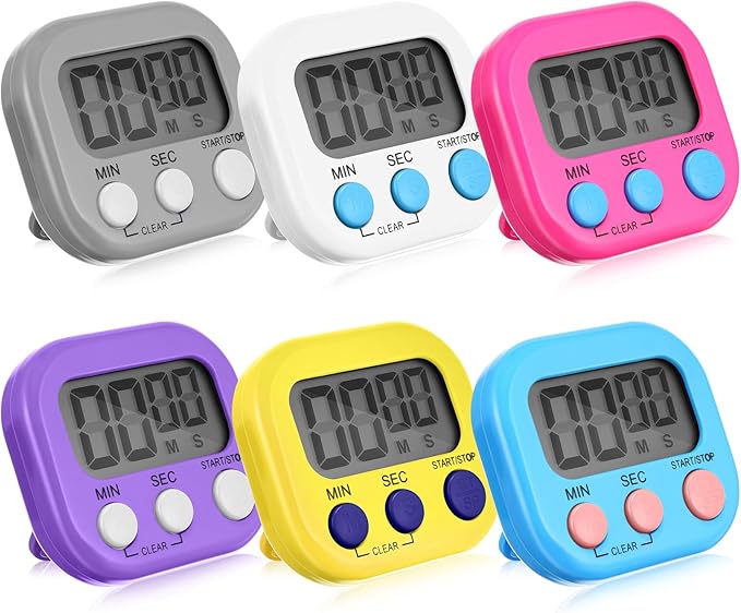 Weewooday 6 Pcs Digital Kitchen Timer Magnetic Timer Bulk On/Off Switch Minute Second Count up Countdown Loud Alarm for Exercise Cook Baking (Novel Color) by Weewooday