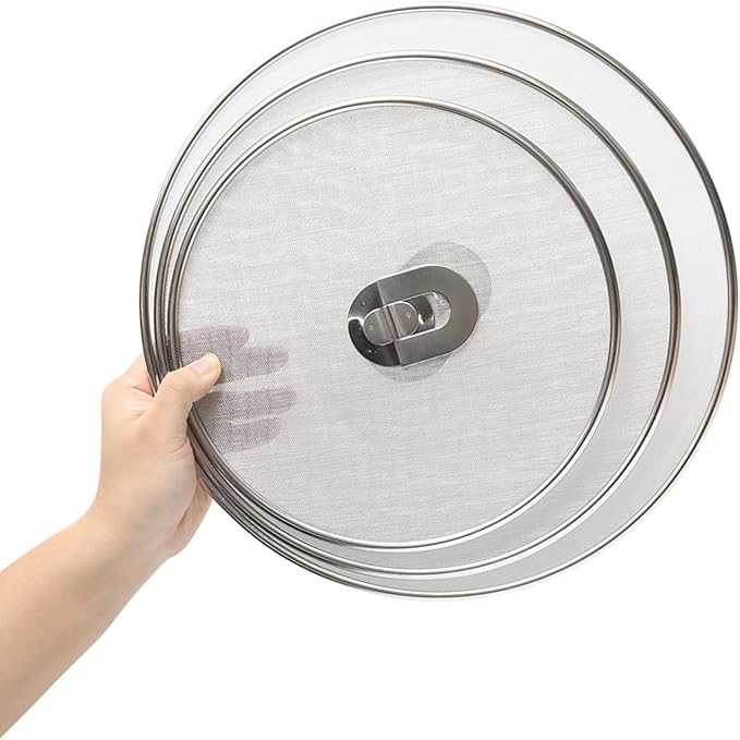 3 Pack Silver Stainless Steel Splatter Screens (9.8", 11.4", 13"), Grease Splatter Guard Ultra-Fine Mesh, Foldable Knob for Cooking/Chefs/Home Cooks - Image 3