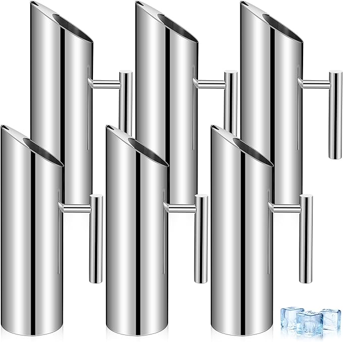 Funnymoom 6 Pack 53oz/1.5l Stainless Steel Water Pitcher Modern Metal Pitcher with Ice Guard Silver Carafe Drink with Handle or Iced Hot Drink Tea Juice Coffee Beer by Funnymoom