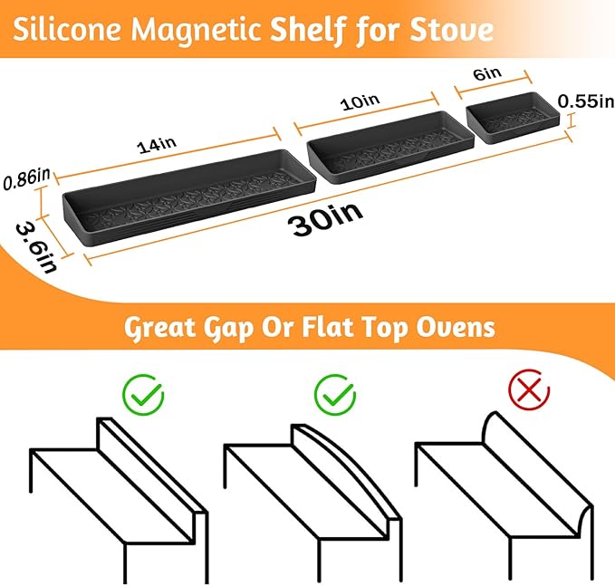 Foeacry Silicone Magnetic Shelf for Stove Top 30"/24"/20" for Kitchen Gadgets, Soft Flexible Strong Magnetic Heat Resistant Spice Rack Kitchen Organizer for Back of Oven - Image 2