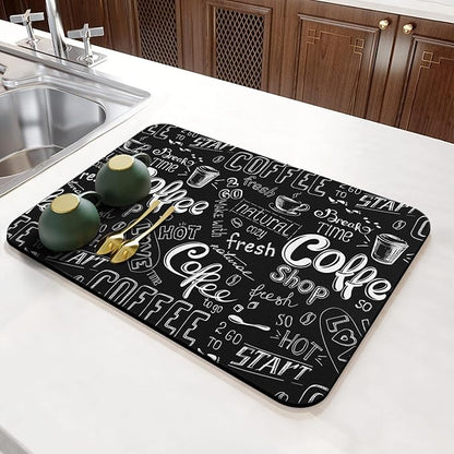 Fun Coffee Mat 23inx15in,Coffee Bar for Countertops,Absorbent Hide Stain Anti-Slip Accessories Fit Under Machine Mat,dish Drying Mats Kitchen, (DS)