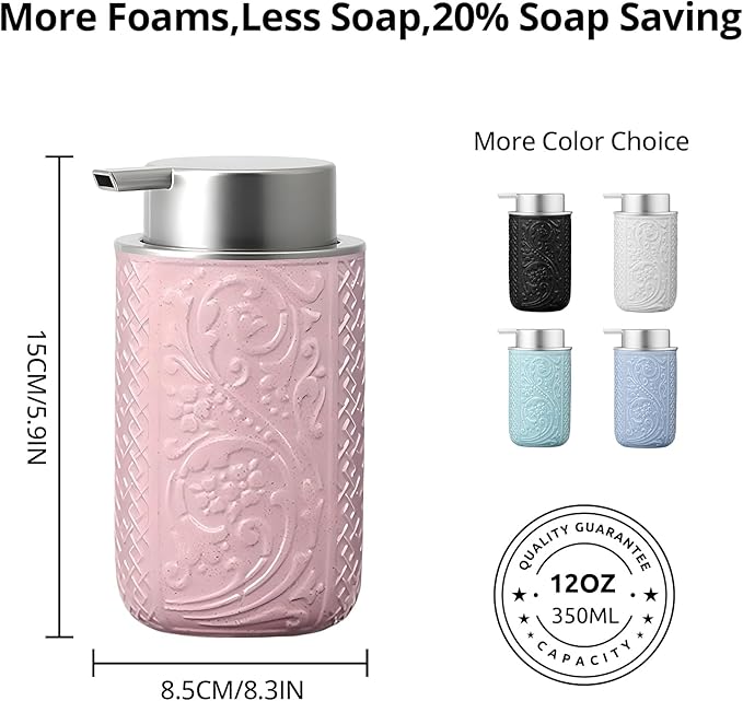12OZ/350ML Ceramic Foaming Soap Dispenser Empty Hand Soap Dispenser Refillable Lotion Containers with Pump - Image 2