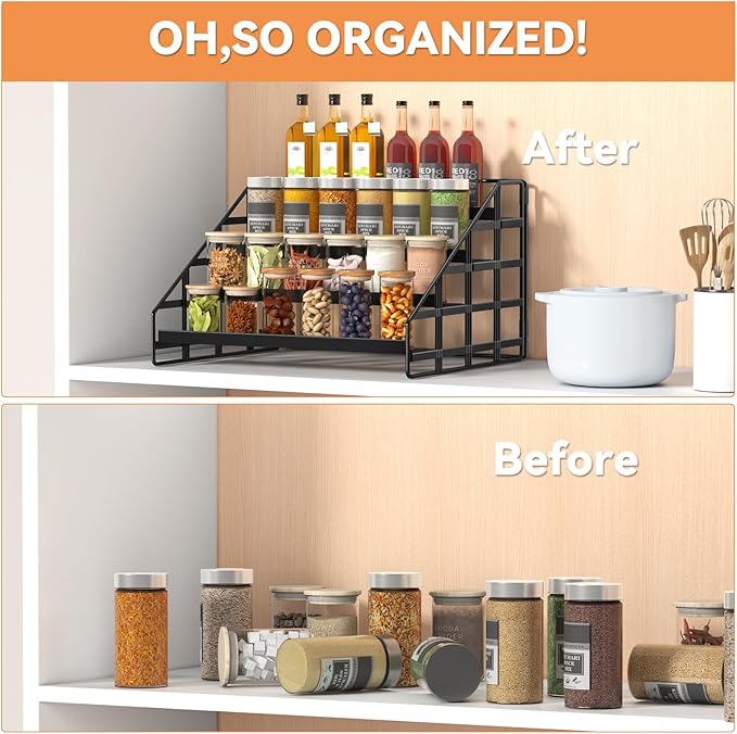 Bunoxea Spice Rack 4 Tier Kitchen Cabinet Organizer,Countertop Spice Rack,Tier Depth Adjustable Cabinet Shelf,Step Spice Organization Easy Visibility,Holds Seasoning and Condiments - Image 5