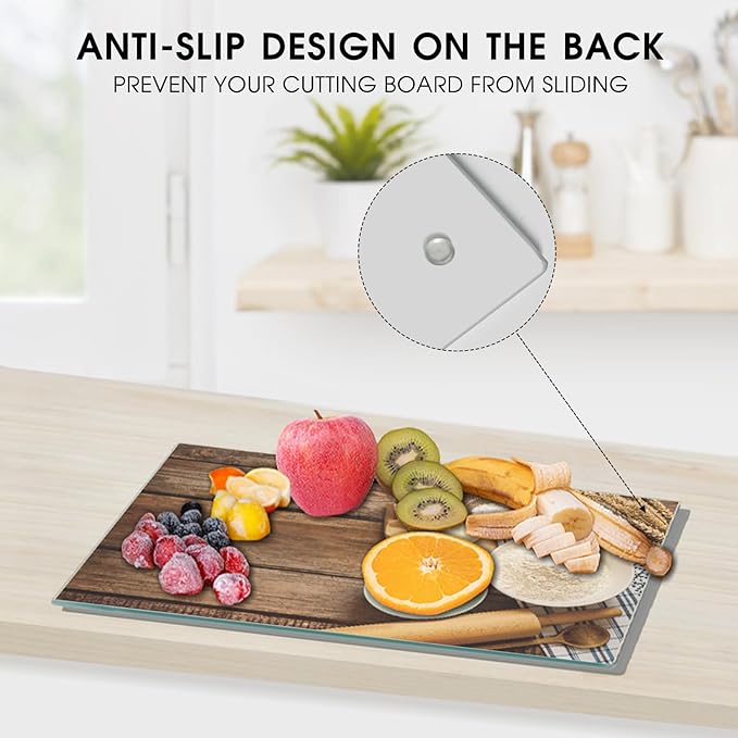 JAMBALAY Tempered Glass Cutting Board, 10"x14" for Kitchen Dishwasher Safe with Rubber Feet, Scratch Resistant, Heat Resistant, Shatterproof, Flour Pattern
