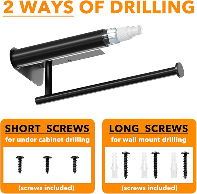 SpaceAid SprayNeat 2 in 1 Paper Towel Holder with Spray Bottle, Under Cabinet Paper Towels Holders with Sprayer Inside, Hanging Wall Mount Papertowels Roller for Kitchen (Black)