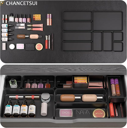 9 Pcs Stackable Drawer Organizer Trays Set, Multifunctional Stackable Storage Trays for Vanity, Bathroom, Kitchen, Desk Drawer Organizer Office. Plastic Drawer Organizers Available In 5 Colours, Black - Image 3