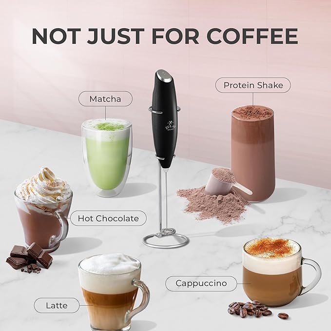 Zulay Kitchen Powerful Milk Frother Wand With 4 AA Duracell Batteries - Ultra Fast Handheld Drink Mixer - Electric Whisk Foam Maker for Coffee, Lattes, Cappuccino, Matcha & Creamer - Metallic Black - Image 3
