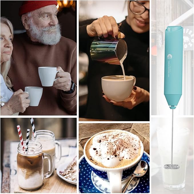 Powerful Milk Frother Handheld Foam Maker, Mini Whisk Drink Mixer for Coffee, Cappuccino, Latte, Matcha, Hot Chocolate, NO Stand, Aqua - Image 7