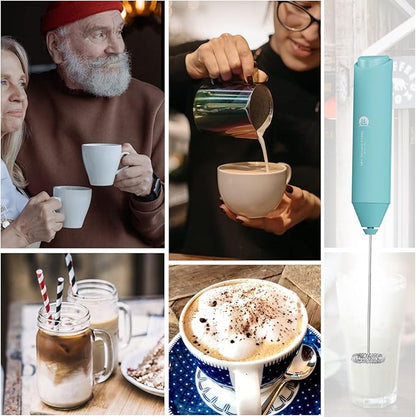 Powerful Milk Frother Handheld Foam Maker, Mini Whisk Drink Mixer for Coffee, Cappuccino, Latte, Matcha, Hot Chocolate, NO Stand, Aqua - Image 7