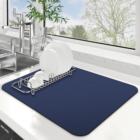 WISELIFE Dish Drying Mat Super Absorbent Drying Mat Large Dish Drying Mats for Kitchen Counter Easy Clean Dish Mat Kitchen Drying Mat15"x 18" Classic Blue by WiseLife